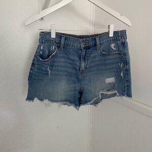 Aerie Blue Distressed Jean Shorts with Raw Hem
